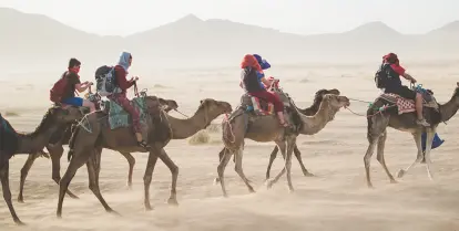 camel caravan through the desert