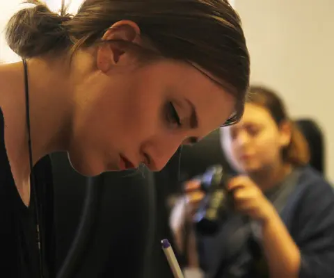 woman working diligently