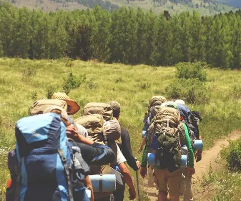 Backpackers hiking in the mountains
