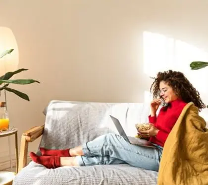 student enjoying her Amber living space